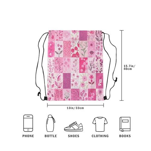 Image of jejeloiu Cute Floral Drawstring Backpack 13x15.7inch Flower Floral Waterproof Gym Drawstring Bags Plaid Nature Spring Sports String Backpack Beach Swim Travel Bag Sackpack