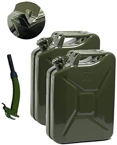 Grafter® 2 x 20L Litre Green Metal Jerry Can, Store Container For Petrol and Diesel, With 1 x Spout (UN Approved, GS/TUV Certification)