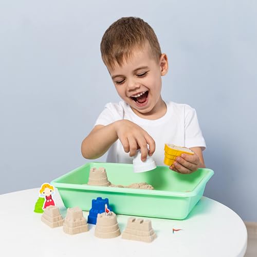 Magic Sand Castle Set - 1 kg Knetsand, 4 Sandknete Burgenförmchen Zubehör - Magischer Knete Sand Geschenke für Kinder, Mädchen und Jungen