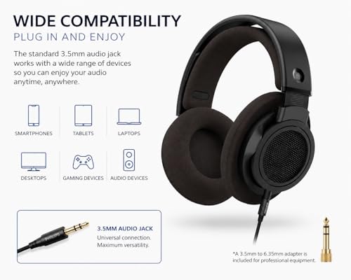 Image of PHILIPS Open-Back Stereo Headphones, 50mm Neodymium Drivers, Hi-Fi Studio Monitor Headphones with Wide Soundstage, Over-Ear Audiophile Professional Grade, for Music, Podcasts & Home Listening