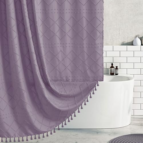 Siiluminisoy Boho Shower Curtain Purple Woven Fabric Cute Shower Curtain 72 x 72 Tufted Chevron Textured Striped Modern Farmhouse Minimalist Cloth Shower Curtains for Bathroom