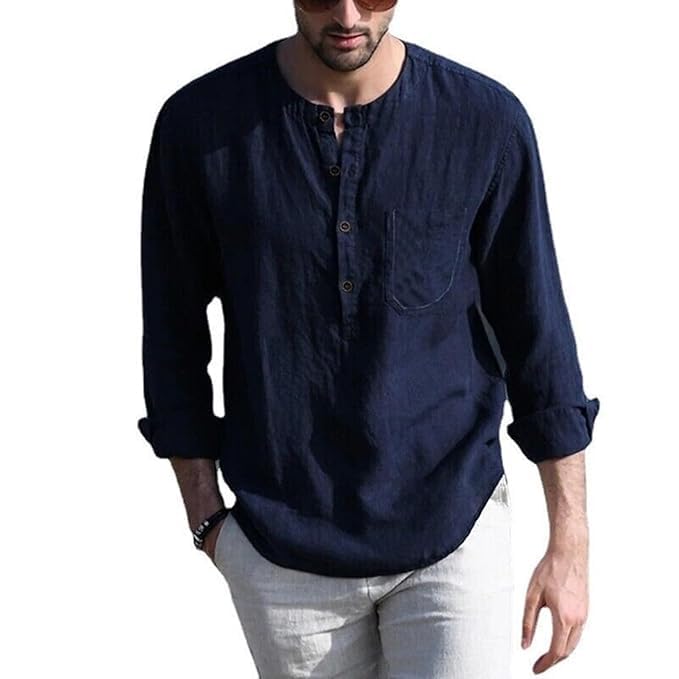 Image of Men's Regular Fit Full Sleeve Summer Wear Kurta for Men Availabel Size M=38,L=40,XL=42 Attractive Colour =Black,White,Navy,Grey,Sky Blue.