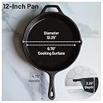 12 Inch Round Large Pre-Seasoned Cast Iron Skillet - Image 2