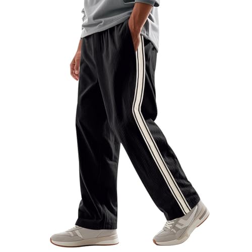 Men's Corduroy Pants Straight Leg Joggers Sweatpants Casual Relaxed Fit Drawstring Elastic Waist Pants with Pockets2