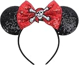 ODOCARE Glitter Handmade Mouse Ears Headband for Women and Ladies, Glitter Mini Ears Costume Accessories(Red pirate)