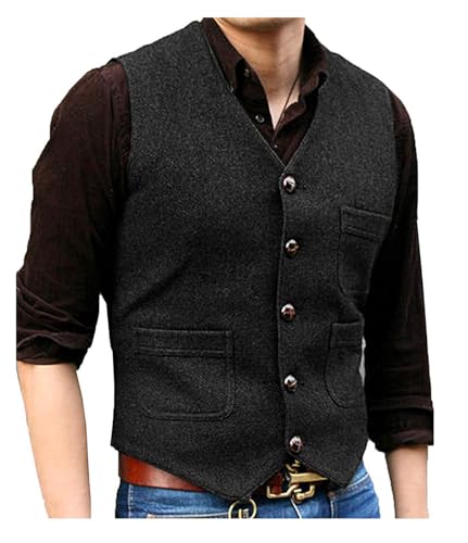 Solovedress Mens Vintage Classic Wolle Anzugweste Formale Regular Fit Weste Anzug Weste für Hochzeit Groomsmen(Black,XXXL)