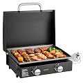 VEVOR Gas Griddle, 2 Burner Tabletop Griddle, 22 inch Portable Griddles Propane with Lid, Oil Drain Hole & Oil Collection Tray, 22000BTU Camping Flat Top Grill for Outdoor Cooking, Tailgating