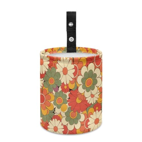 Image of Pensura Car Garbage Can Reusable Buttons Mini Car Trash Bin Auto Organizer Collapsible Accessories Cute Floral Print Hanging Vehicle Garbage Can for Vehicle, Travelling, Camping