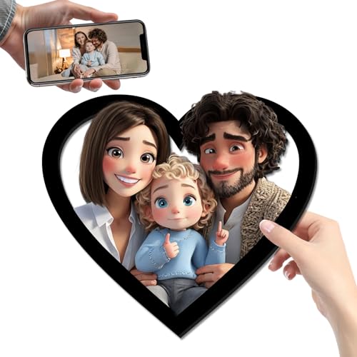 PSUNEY Letrero de Pared de Madera con Diseño de Caricatura Personalizada Foto en 3D Estilo Dibujos Animados Regalos de Pareja Aniversario