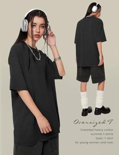 Image of Ogfao Mens Oversized T-Shirts Heavyweight Unisex Cotton T Shirts Baggy Loose Fit Basic Tees Plain Tshirts