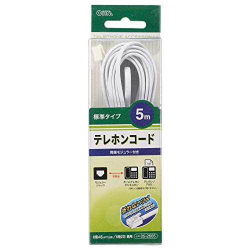 �e���z���R�[�h �W���^�C�v �z���C�g 5m_TEL-C2605W 05-2605 OHM �I�[���d�@