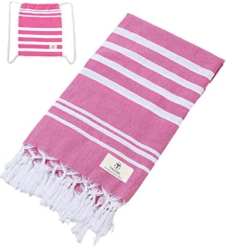 TAKONE Turkish Beach Towel, 39 X 71 Inches Oversized Quick Dry Towel with Travel Bag, 100% Cotton Super Absorbent and Packable Sand Free Beach Towel (Pink)