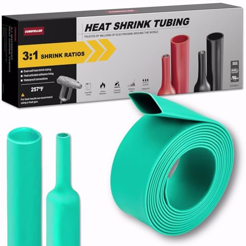 CUBEFELLER® 1-1/4 Inch (30mm) 4 Ft Waterproof Heat Shrink Tubing,UL Listed,3:1 Marine Grade Adhesive Lined Heatshrink Tube,Insulation Sealing Oil-Proof Wear-Resistant,Green (1.22M Total Length),E0430G