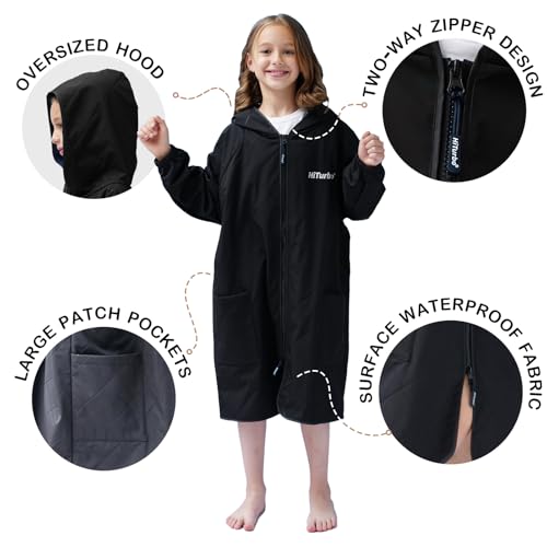 Hiturbo Kids Swim Parka: Diamond Quilted Waterproof Swimming Jacket - Hooded Swimmer Coat with Quick-dry Towel for Boys Girls3