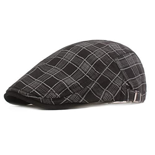 Image of Men's Plaid Striped Newsboy Ivy Flat Driving Golf Cap | Colored plaid longshoreman cap with vintage Irish design, great for driving, golf, daily outdoor casual street wear