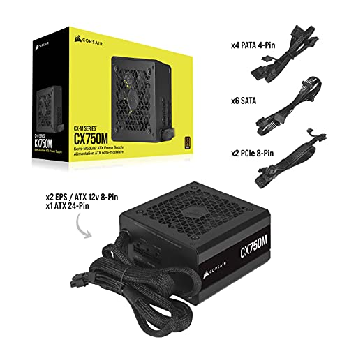 Image of CORSAIR CX750M 80 Plus Bronze Semi-Modular Low-Noise ATX 750 Watt Power Supply - NA - Black