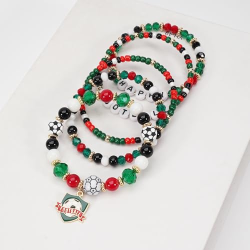 Image of Football Baseball Soccer Beaded Bracelets for Women Stackable Game Day Sports Theme Bracelet