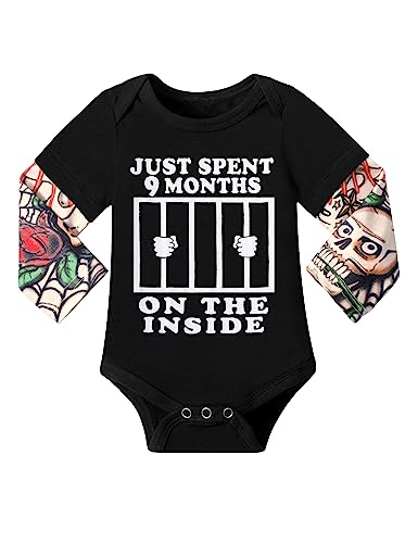 Image of Fommy Baby Boy Clothes, Baby Clothes Letter Print Romper Tattoo Sleeves Bodysuit for Boy