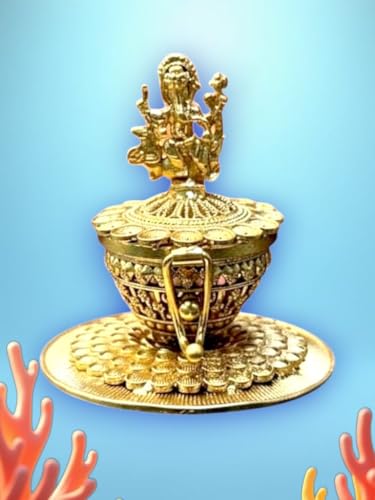 Image of Denique Brass Sindoor Box Gold Plated Sidoor Box Ganesha Idol sindoor box /Wedding Gift /Pooja Accessory /Kumkum box(Round Stand Ganesh SindurDani)