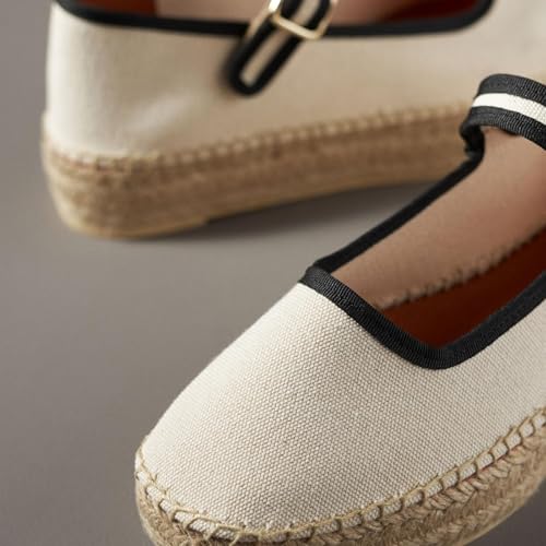 keleimusi Women's Mary Jane Espadrilles Flats Platform Espadrilles Woven Outsole Shoes Canvas Summer Flats3