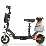 Ruitoo Electric Scooter with Seat, Adult Kick Scrooter with 11' Off Road Tires & Full Suspension, Foldable E Scooter with 1600W Motor Up to 35 MPH & 50 Miles Range, Come with Front Bag & Rear Box