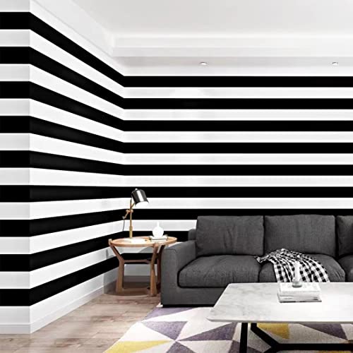 Amiya Wallpaper Peel And Stick Black And White Striped Wallpaper Stick Wallpaper Geometric Wallpaper | Peel And Stick, Easy To Clean | Diy Home Decoration | 17.7'' X 480'' Roll, Contemporary Design #TOP1