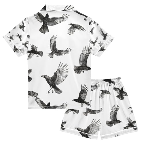 senya A Bunch Of Crows Satin Summer Pajama Sets Silk Short Sleeve Button Down Sleepwear2