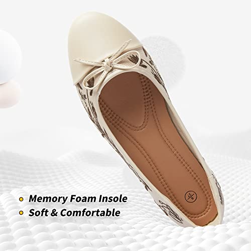 BABUDOG Womens Flats Shoes with Pomegranate Embroidery,White Flats with Bow,Comfortable Round-Toe Flats Shoes,Black Dress Shoes for Women(Soft Memory Foam Insole)4