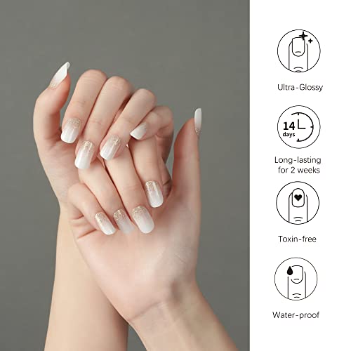 Danni & Toni Semi Cured Gel Nail Strips (Shine Bright) Shimmering Powder Gel Nail Stickers White Nail Wraps 28 Stickers #TOP2