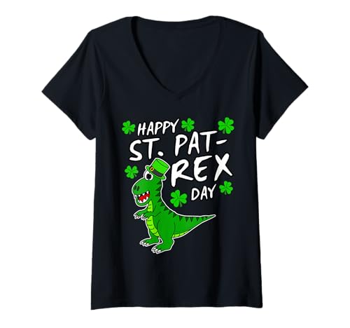 Femme Saint-Patrick T-Rex Dinosaure Saint-Paddy 2022 T-Shirt avec Col en V