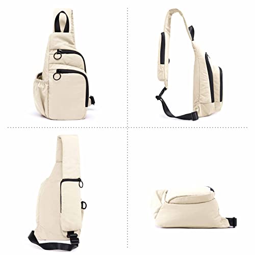 Ododos Crossbody Sling Bag With Adjustable Straps Small Backpack Lightweight Daypack For Casual Hiking Outdoor Travel, Ivory #TOP3