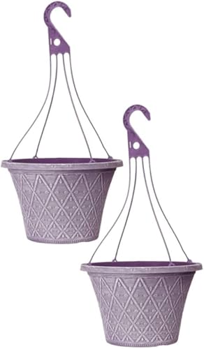 Shopior Purple Prisma Hanging Basket - Decorative Round Garden Flower Plant Pot | Flower Outdoor Decorative Planter – Weatherproof Plastic With Drainage Holes –For Gardens & Balconies (Powdered Raisin - 30Cm, 2Pack)