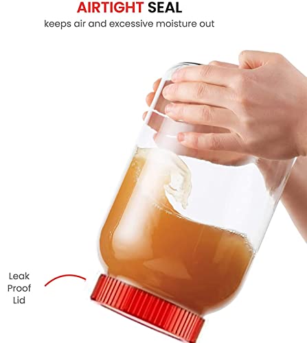 Image of PRAMUKH FASHION Piraml Glass Round Shape Transparent Glass Jars & Containers For Kitchen Pantry,Snacks,Masala,Pickles,Dry Fruits,Coffeebeans Storage,Plastic Lid 1500Ml (2, Red Cape)