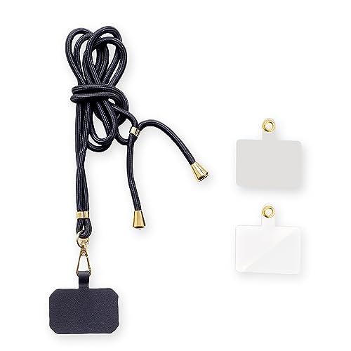 JACRON スマホストラップ スマホ ショルダーストラップ ネックストラップ スマホ用 携帯用 iPhone/Android多機種対応 ナイロン製 首掛け/肩掛け/斜め掛け 長さ調整可能 ワイヤレス充電邪魔ない 紛失/落下/盗難/忘れ物防止 軽量 耐久 携帯/鍵/カメラに対応 3枚ガスケット付き（Glossy black）の商品画像（Amazon）