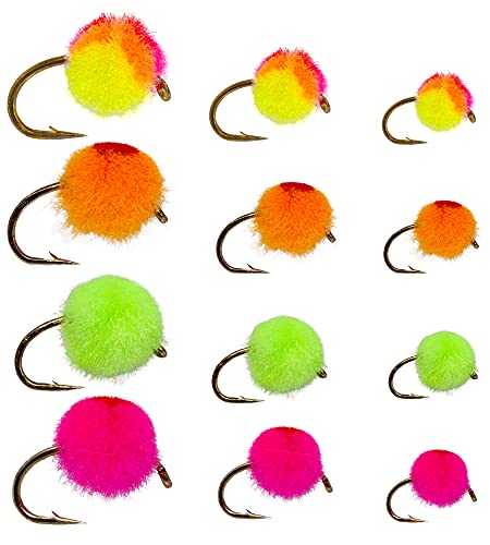 12 Glow Bug Fly and Egg Steelhead Fly Lure Assotment | Trout and Salmon Fly Fishing Flies