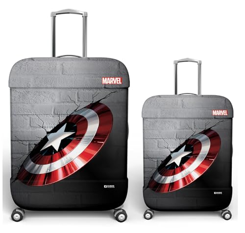 Image of Kuber Industries Marvel Captain America Shield Luggage Cover | Polyester Travel Suitcase Cover | Washable and Stretchable Suitcase Cover | 18-22 Inch-Small | 26-30 Inch-Large | Pack of 2 | Gray