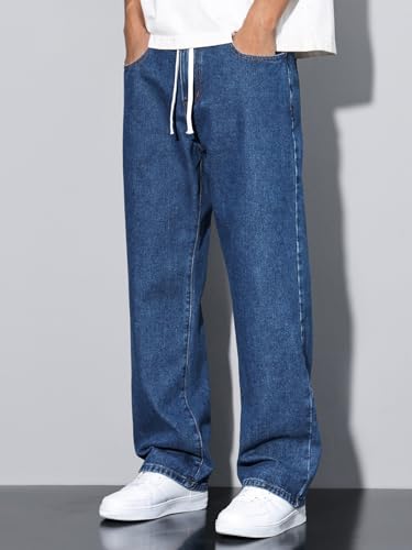 Floerns Men's Baggy Jeans Vintage Drawstring Waist Loose Fit Wide Leg Denim Pants4