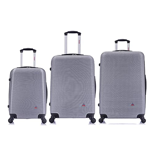 Inusa Royal Hardside Luggage Set With Spinner Wheel, Travel Suitcases With Ergonomic Gel Handle And Studs, Silver, 3 Piece Set (20/24/28) #TOP1