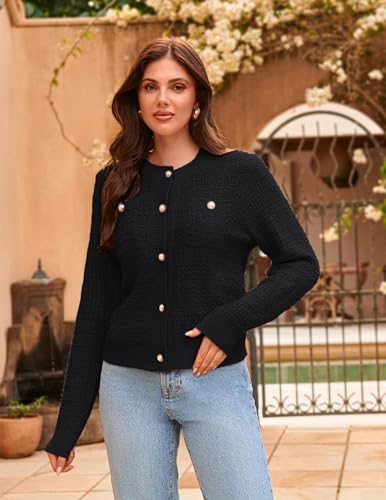 GRACE KARIN Womens Open Front Button Down Long Sleeve Texture Knit Cardigan Sweaters with Pockets4