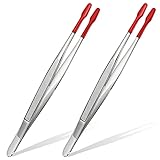 Honoson 2 Pieces Rubber Tipped Tweezers PVC Rubber Coated Soft Non Marring Flat Tip Lab Industrial Hobby Craft Tweezers Tools Jewelry Coin Stamp Tongs(Red)