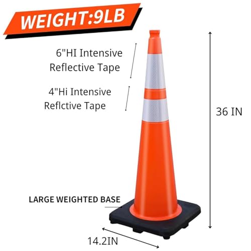 Image of BESEA 8 Pack 36 Inch Large Traffic Cones with Wide Weighted Base