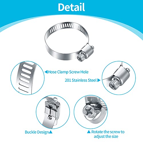 100 Pcs Hose Clips Adjustable 8-44mm Range, Stainless Steel Hose Clamps Assor...