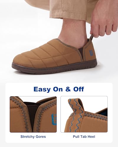 Image of LongBay Men's Outdoor Slippers Two Tone Indoor Bedroom House Shoes Gifts | Nylon Upper, Memory Foam Insole, Coral Fleece Lining, Slip On, Lightweight and Packable, Camping Garden, All-Season Wear