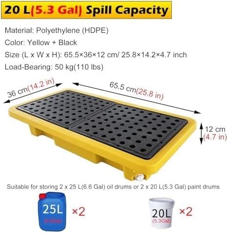 Palets Antiderrames, Plataformas Antiderrames, Palets De Plástico Apilables De Seguridad Industrial Para Sótanos, Fábricas, Garajes Y Almacenes, Palets Modulares Con Salidas De Drenaje, 65,5 X 36 X 1
