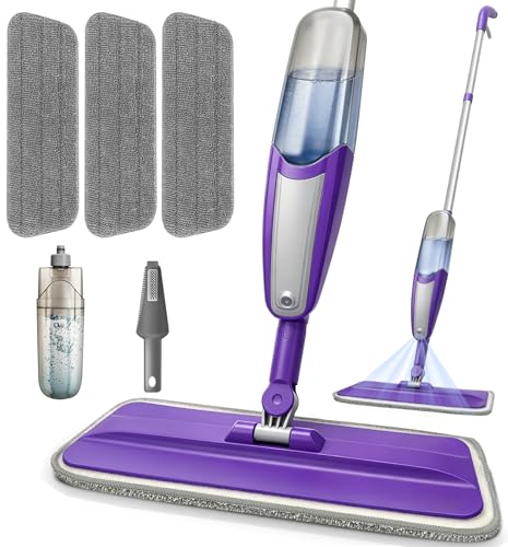 Spray Mop for Hardwood Floors Cleaning with 3 Washable Pads, Microfiber Wet Mops with Sprayer for Home Kitchen Tile Wood Vinyl Laminate Floor Dust Cleaning,16.9 oz Refillable Bottle, Purple