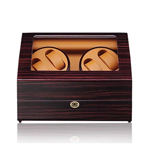 SXSWCH Caja de bobinador de Reloj automático de Lujo para 4 Relojes con Caja de exhibición Estuche de Almacenamiento Almohadas de Cuero Motor 5 Modos de rotación 100% Hechos a Mano