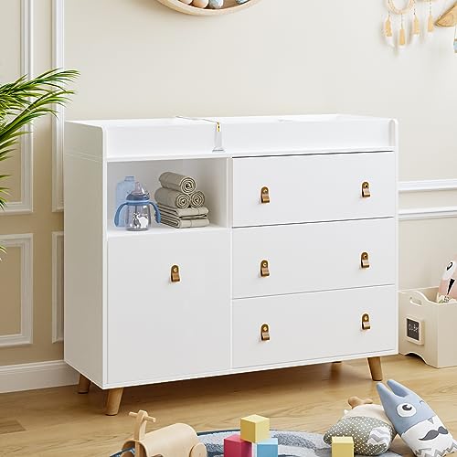 DAWNSPACES Baby Changing Table Dresser for Infants, Nursery Dresser Chest Storage Changing Station with Drawers, White