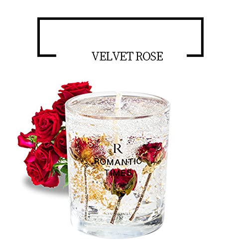 Romantic Times Jelly Scented Candles Real Flower Essential Oil Incense Candle Soothing Fragrance Cup 7.4 Oz Burning 50 Hours Floral Decorative (Velvet Rose) #TOP5