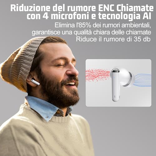 Jbmi Cuffie Bluetooth, Auricolari Bluetooth 5.3 In Ear Stereo Con 4 Microfono Enc, 60 Ore Cuffiette Wireless Cancellazione Rumore, Auricolare IP7 Per Iphone E Androide, Earbuds Usb C Sportive - 5