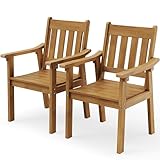 YEFU Outdoor Patio Chairs Set of 2: All Weather Outdoor Dining Chairs with Wide Curved Seat and Backrest - Plastic Patio Chairs for Outside Backyard/Garden/Pool/Porch/Deck 350lbs Capacity Teak